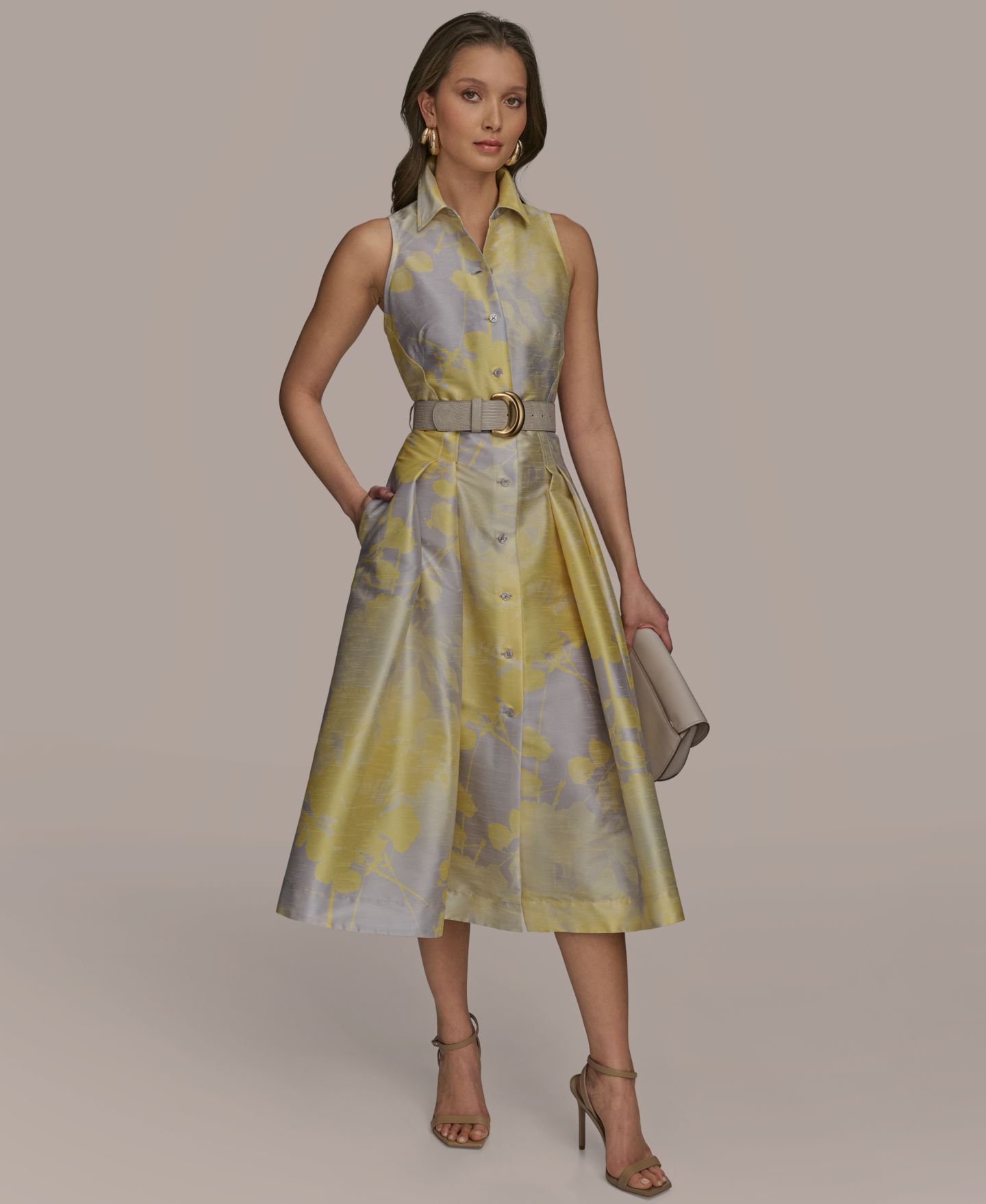 Женское платье Donna Karan New York Printed Fit & Flare Shirt Dress, цвет: Разноцветный — фото 1