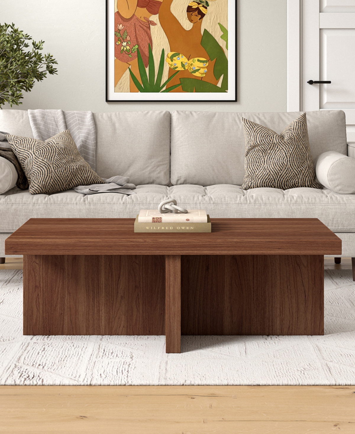 Hudson & Canal 44" Elna Wide Rectangular Coffee Table In Satin Walnut