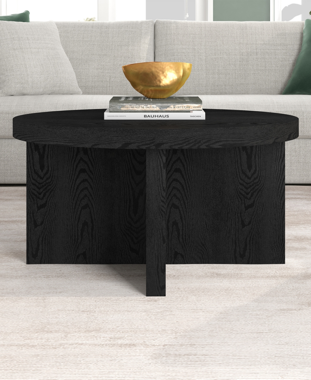 Hudson & Canal 33" Elna Wide Round Coffee Table In Black Grain