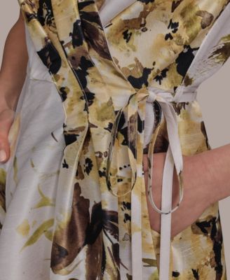 Donna Karan New York Women's Floral Faux-Wrap Midi Dress