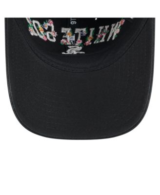 Женская черная весенняя тренировочная шляпа Chicago White Sox 2025 с цветочным рисунком и регулируемой длиной 920 см от New Era