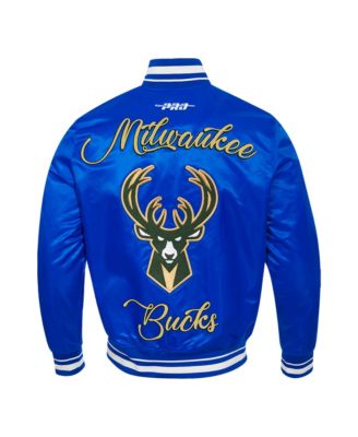 Мужская атласная куртка Pro Standard синего цвета Milwaukee Bucks 2024/25 City Edition с аппликацией из синели на полной застежке