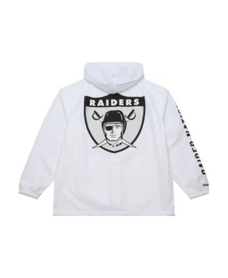 Мужская белая куртка с капюшоном Oakland Raiders с винтажным логотипом Mitchell & Ness Coachs, застегивающаяся на все пуговицы.