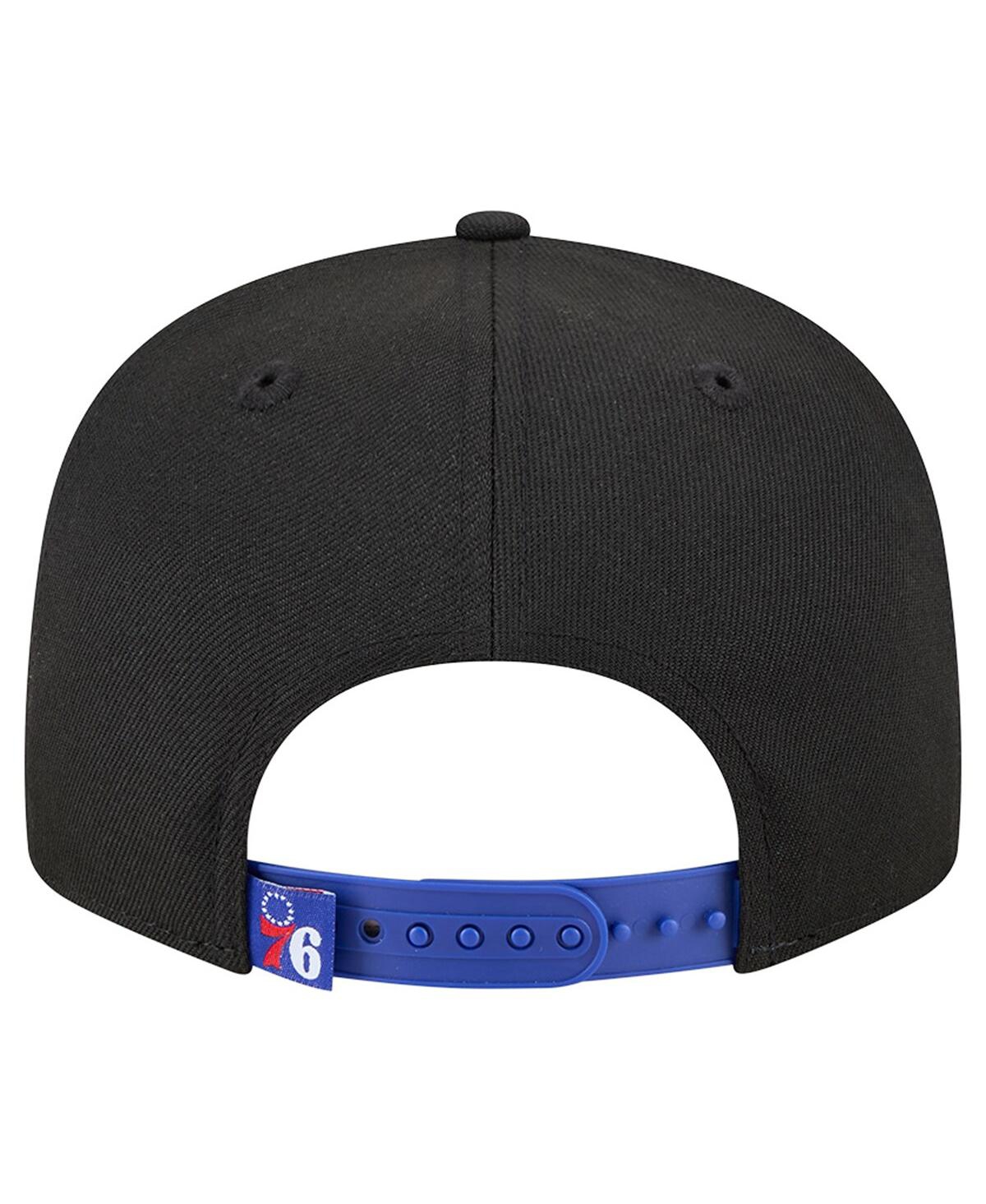 NEW ERA MEN'S BLACK/ROYAL PHILADELPHIA 76ERS SPORT NIGHT SPLATTER 2-TONE 9FIFTY SNAPBACK HAT 