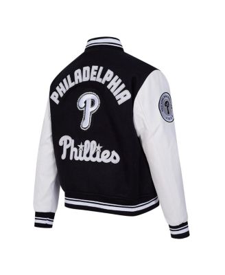 Women's Black Philadelphia Phillies Rib Wool Full-Zip Varsity Jacket