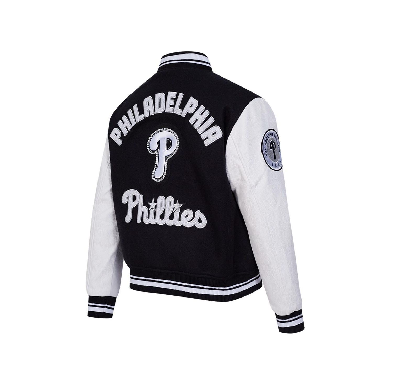 Women's Black Philadelphia Phillies Rib Wool Full-Zip Varsity Jacket