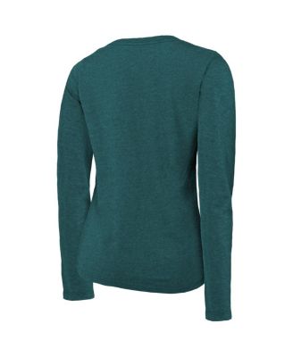 Величественная женская темно-зеленая футболка Philadelphia Eagles Super Bowl LIX Champions Coffin Corner Boyfriend с длинным рукавом из трехслойной ткани.