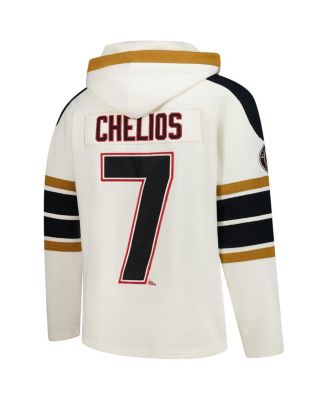 Мужской пуловер на шнуровке с капюшоном Chris Chelios кремового цвета Chicago Blackhawks Blue Line Heritage от бренда '47 с надписью и номером