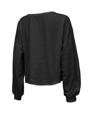 Величественная женская черная футболка Philadelphia Eagles Super Bowl LIX Champions Hard Count с открытыми плечами и V-образным вырезом и длинным рукавом