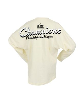 Женская кремовая футболка Fanatics Philadelphia Eagles Super Bowl LIX Champions Sparkle Spirit Jersey Оверсайз с длинным рукавом