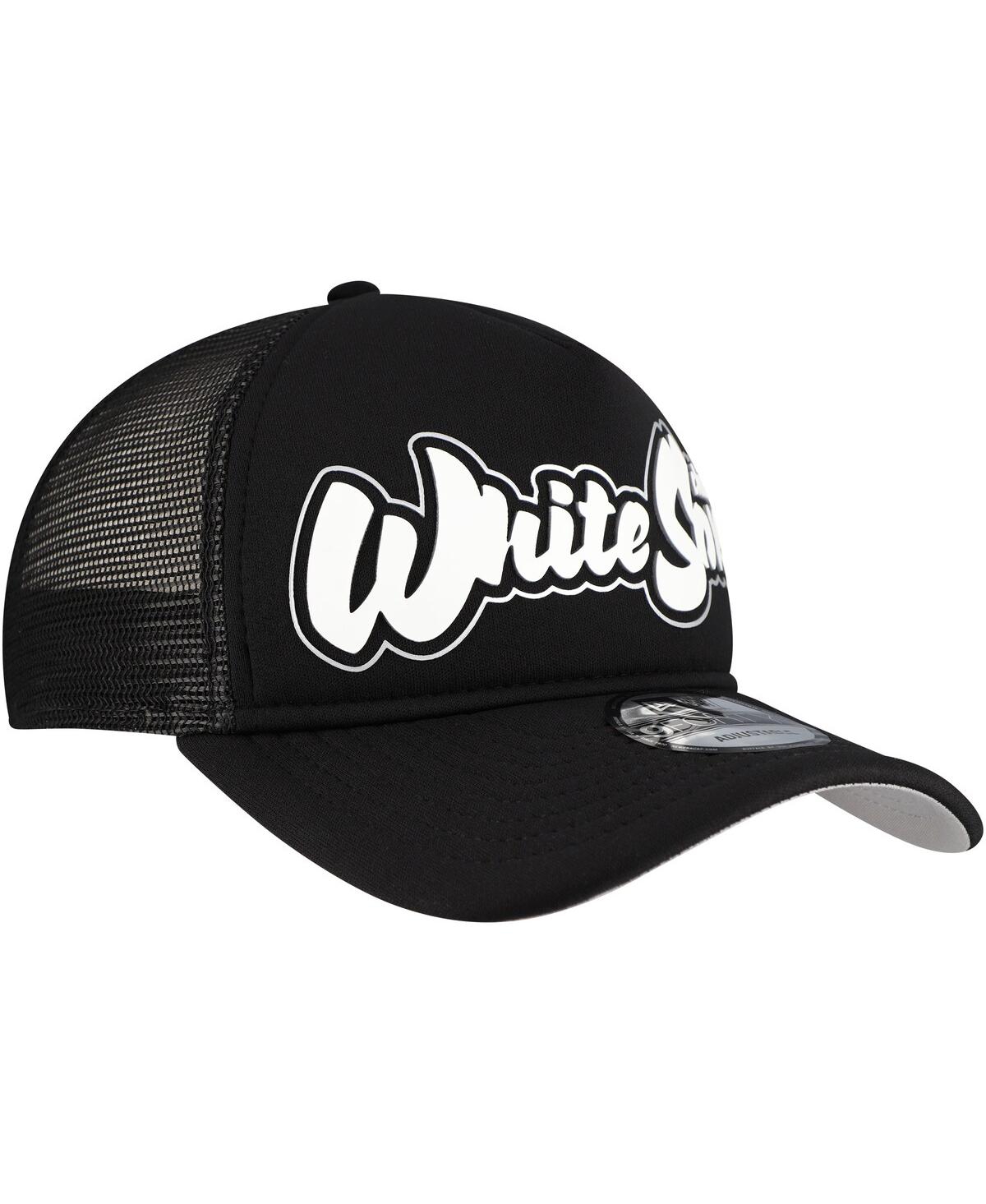 New Era Men's Black Chicago White Sox Retro Bold A-frame Trucker 9forty Adjustable Hat In Black