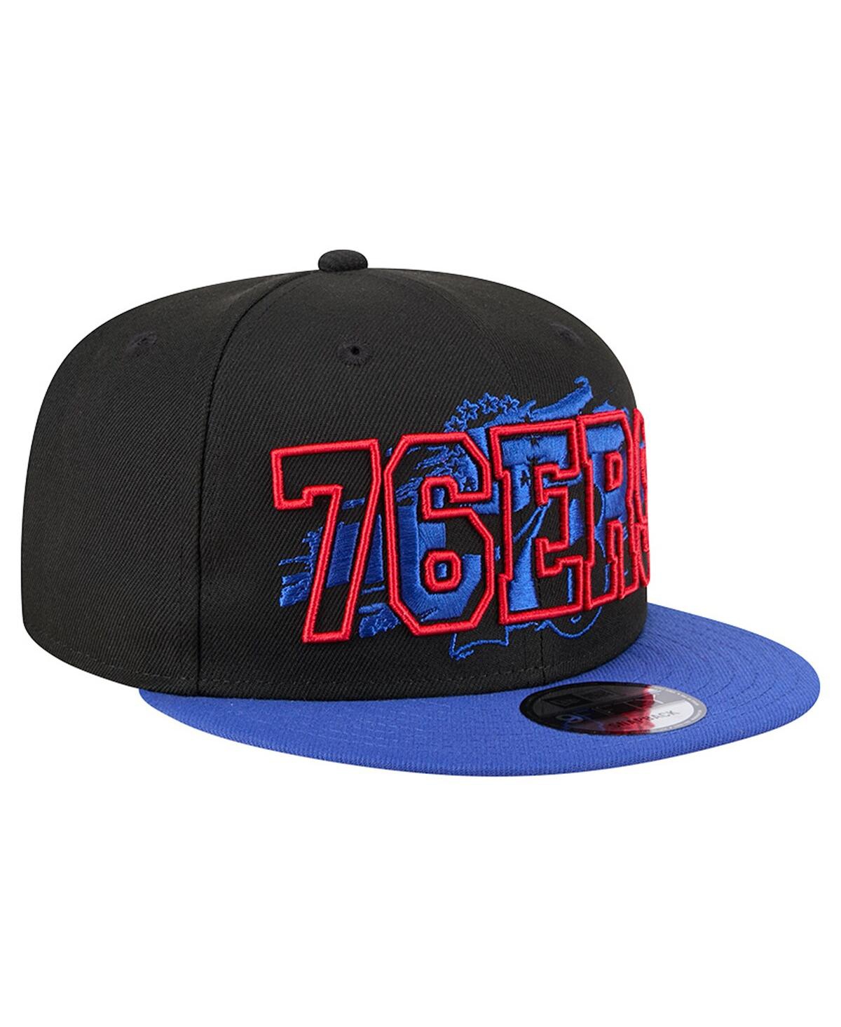 NEW ERA MEN'S BLACK/ROYAL PHILADELPHIA 76ERS SPORT NIGHT SPLATTER 2-TONE 9FIFTY SNAPBACK HAT 
