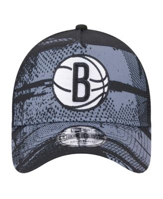 Men's Black/Charcoal Brooklyn Nets Tip Off A-Frame Trucker 9FORTY Adjustable Hat