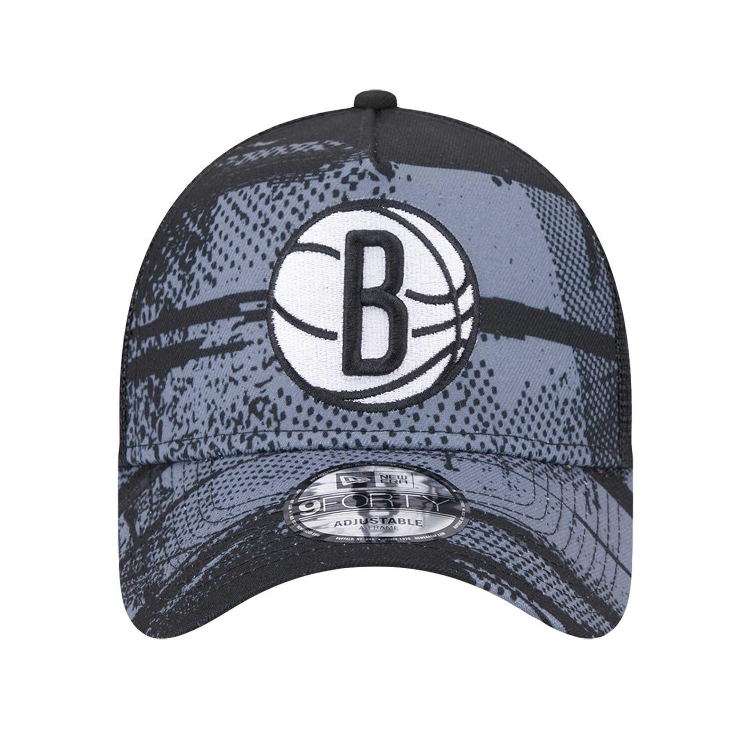 Men's Black/Charcoal Brooklyn Nets Tip Off A-Frame Trucker 9FORTY Adjustable Hat