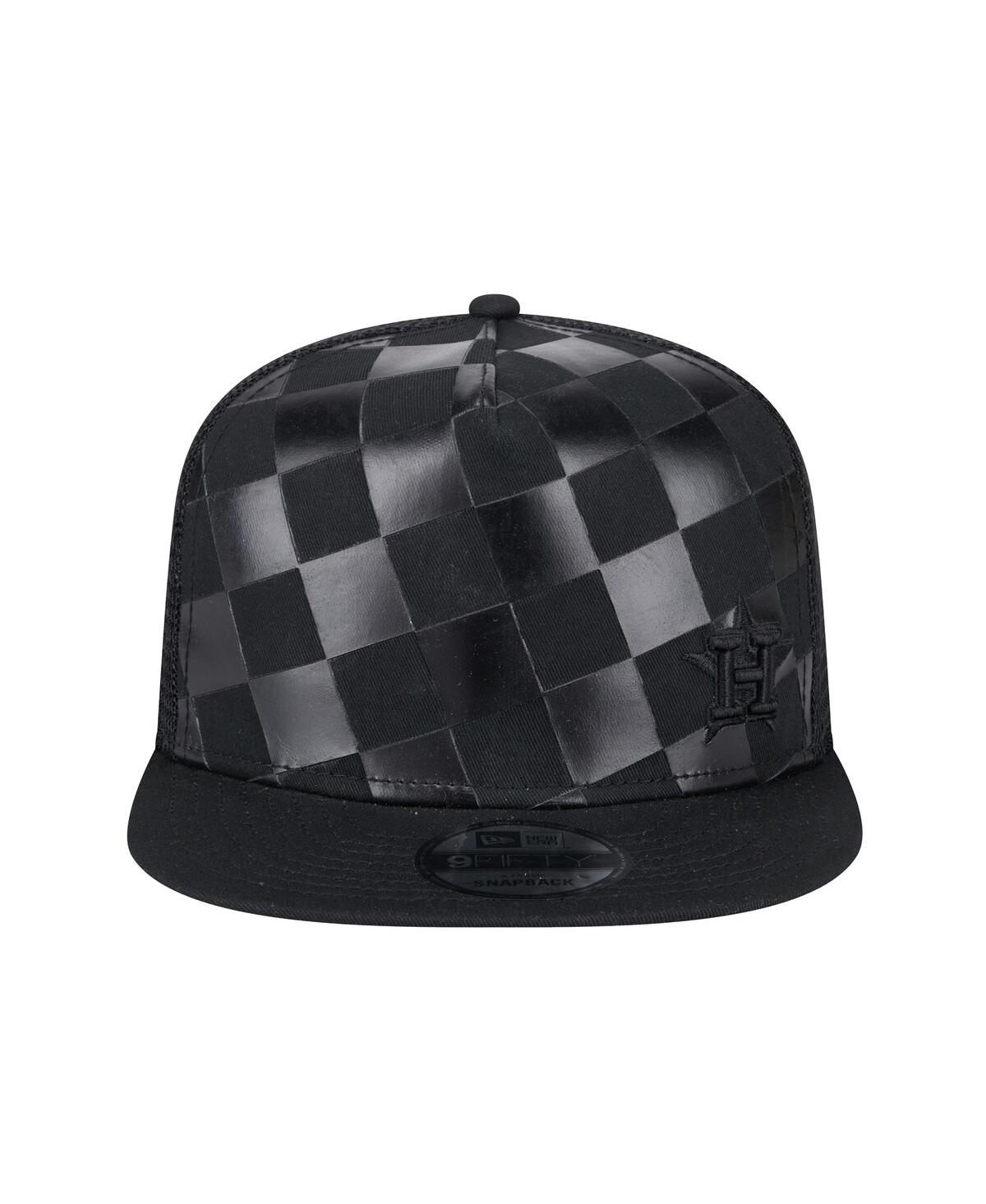 New Era Men's Black Houston Astros Score Check A-frame Trucker 9fifty Snapback Hat In Black