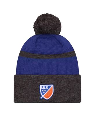 Мужская вязаная шапка New Era Blue FC Cincinnati 2025 Kickoff с манжетами и помпоном