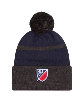 Мужская вязаная шапка New Era Navy New England Revolution 2025 с манжетами и помпоном