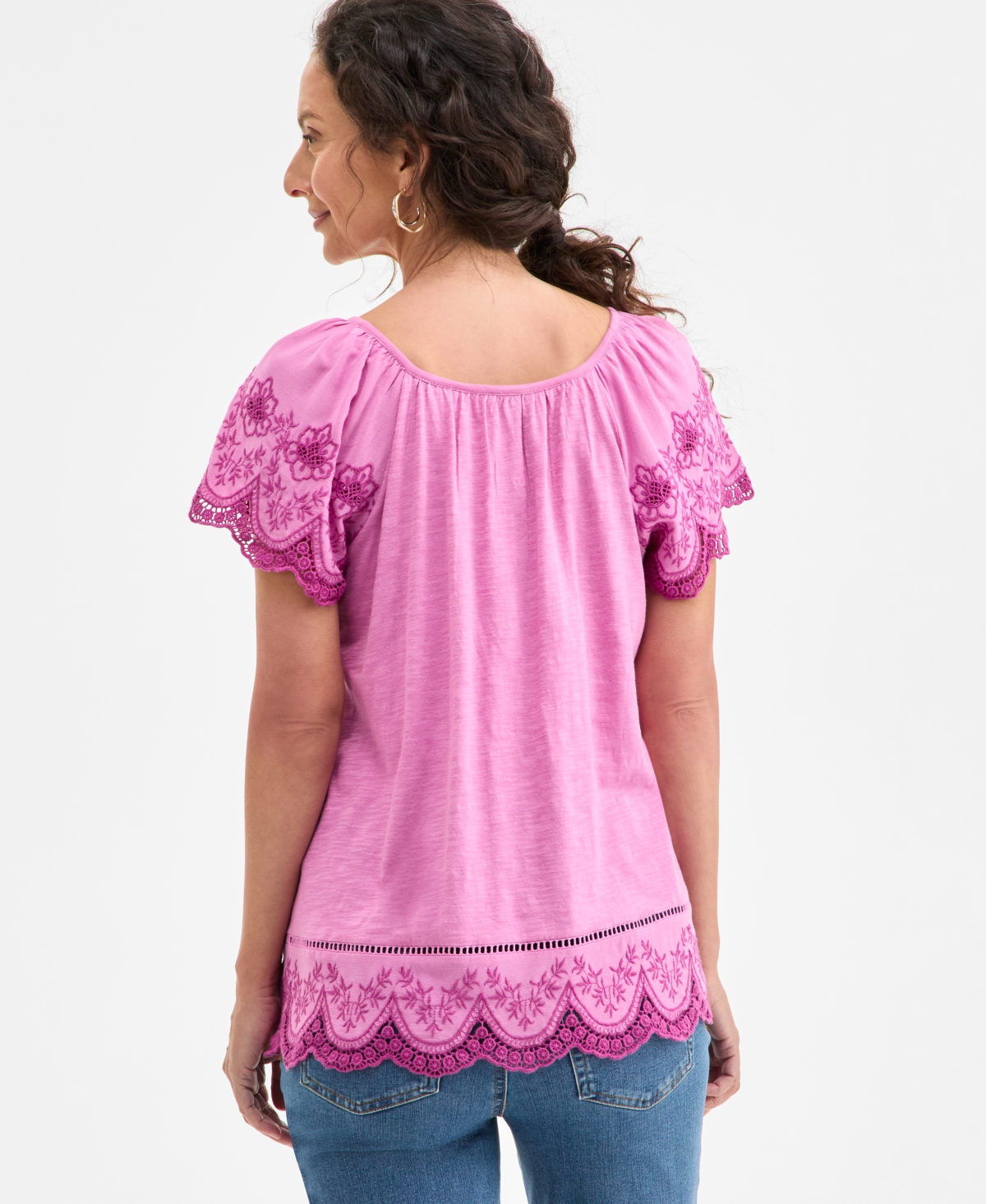 Style & Co Petite Embroidered Flutter-sleeve Top, Exclusively At Macy's