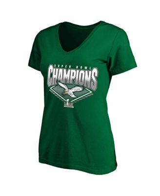Женская футболка Fanatics Kelly Green Philadelphia Eagles Super Bowl LIX Champions в стиле ретро с V-образным вырезом большого размера