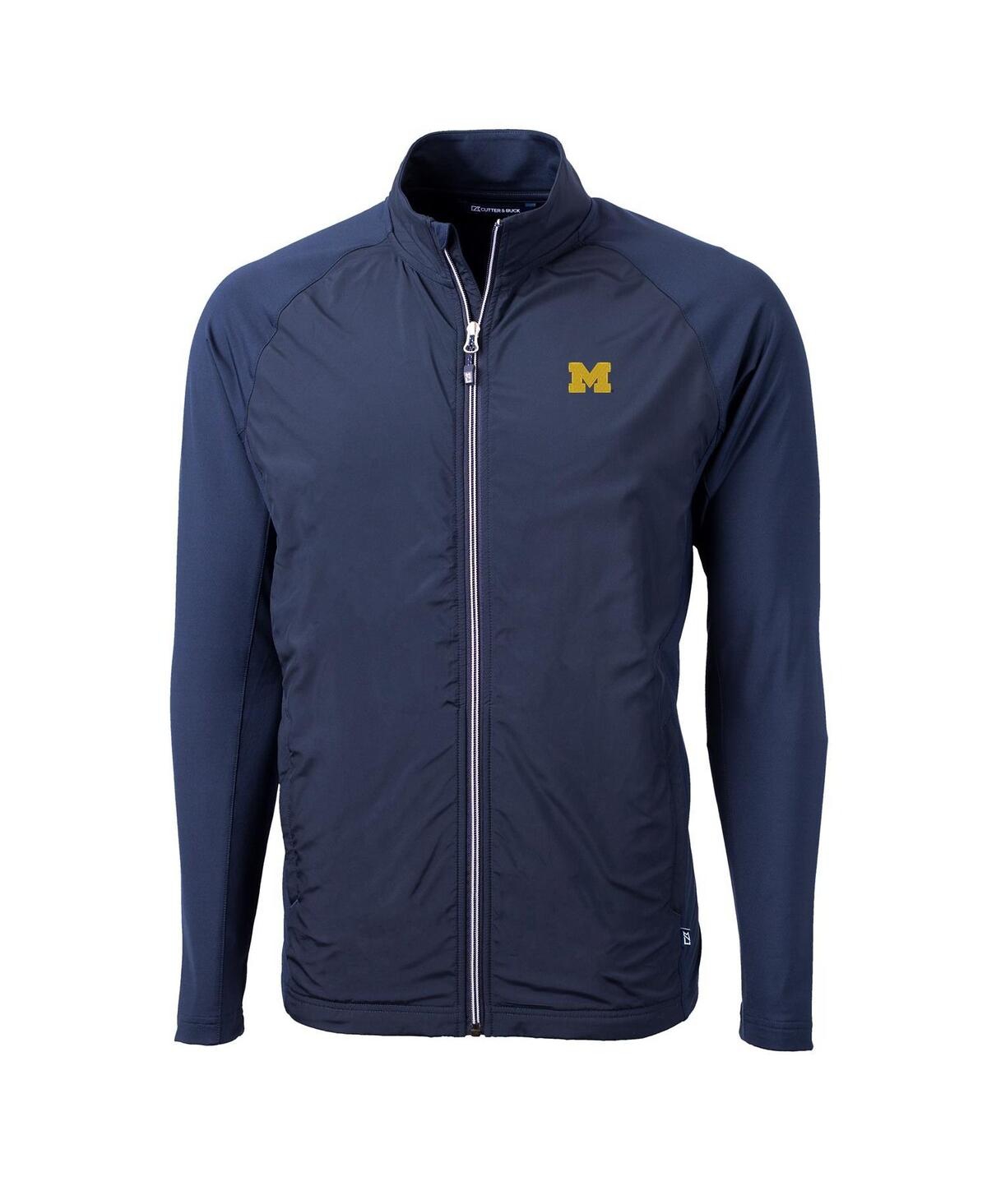 Cutter & Buck Men's Navy Michigan Wolverines Adapt Eco Knit Full-zip Jacket In Navy