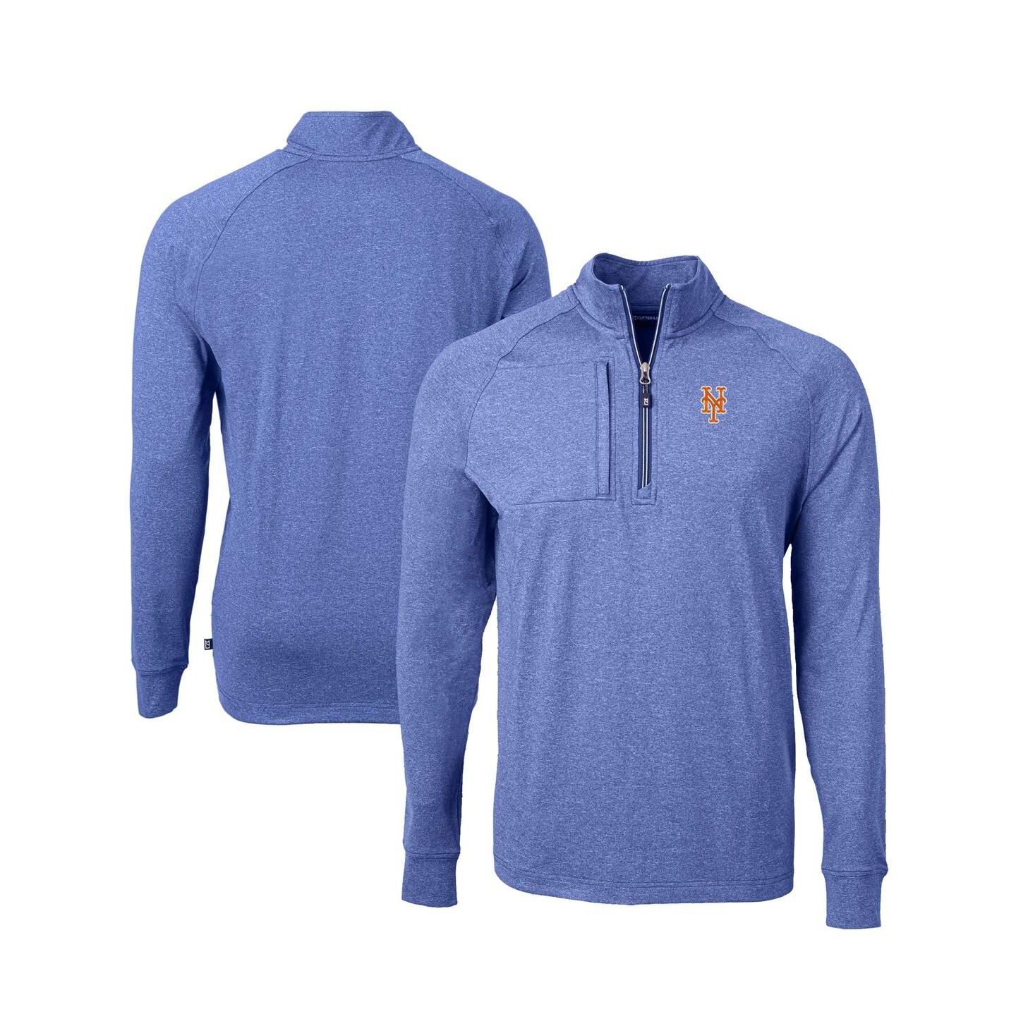 Мужская толстовка Cutter & Buck Heather Royal New York Mets Adapt Eco Knit Stretch Quarter-Zip Pullover — фото 1
