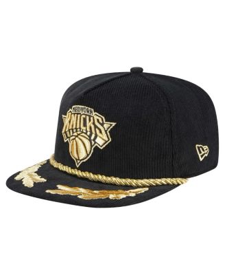 New Era - Men's Black New York Knicks Corduroy Gold Leaf Golfer Snapback Hat