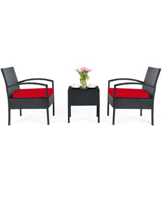 3 Piece Outdoor Patio Rattan Conversation Furniture Set Yard w/ Cushions & Coffee Table