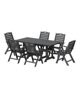 7-Piece HDPE Rectangular Patio Dining Table Set with Foldable Chairs