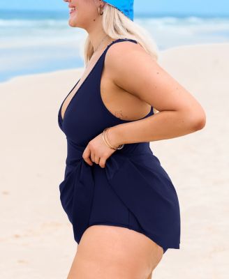 Купальное платье CUPSHE Plus Размера плюс с V-образным вырезом и застежкой на крючок сзади