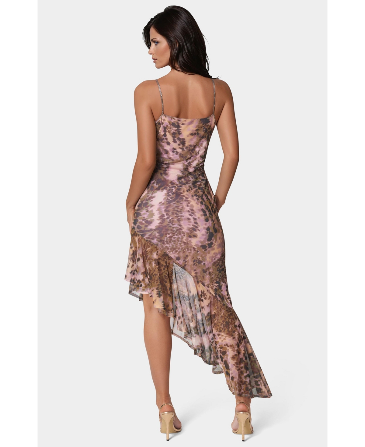 Bebe Women's Cascade High Low Mesh Dress