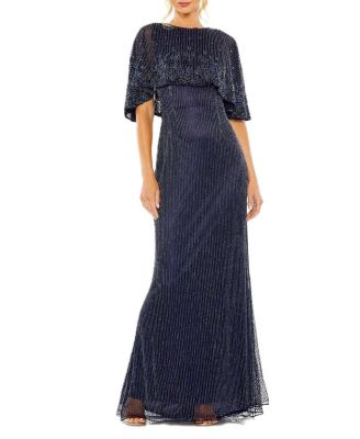Women's High Neck Column Gown With Embellished Cape