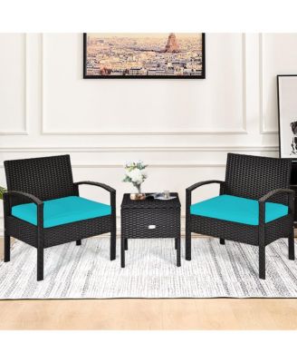 3 Piece Outdoor Rattan Conversation Furniture Set w/  Cushion & Storage Table