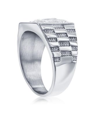 Stainless Steel, Square Textured, Eagle Design Ring
