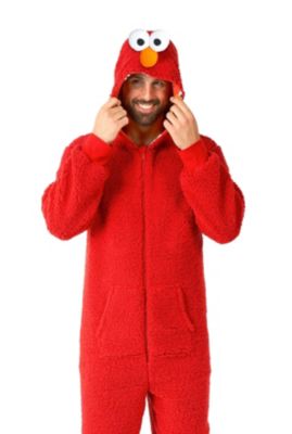 Men's Official Elmo Union Suit - Sesame Street Body Suit for Adults - Red