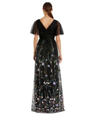 Женское платье Mac Duggal с V-образным вырезом и рукавом-бабочкой, украшенное иллюзией, от Mac Duggal