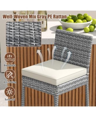 Patio Wicker Barstools with Soft Seat Cushion and Cozy Footrest-Set of 4