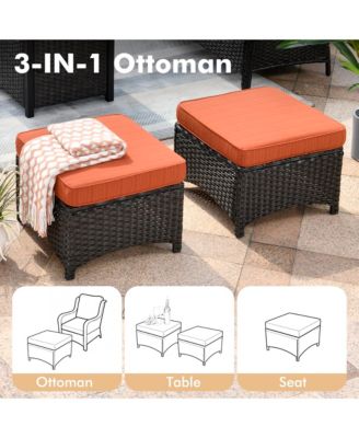 Patio Furniture Sets Outdoor Swivel Rocking Chairs with 50,000 BTU Propane Fire Pit Table 7 Pieces All Weather PE Wicker Conversation Sofa and Matching Side Table