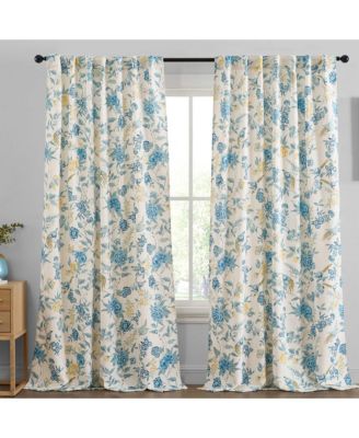 Scarlet Floral Birds Patterned Window Back Tab Rod Pocket Curtains Bedroom Light Blocking Darkening Window Panels Set Of 2 Grey 52 W X 96 L