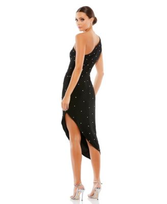 Женское миди-платье Mac Duggal с асимметричным подолом на одно плечо, инкрустированное стразами