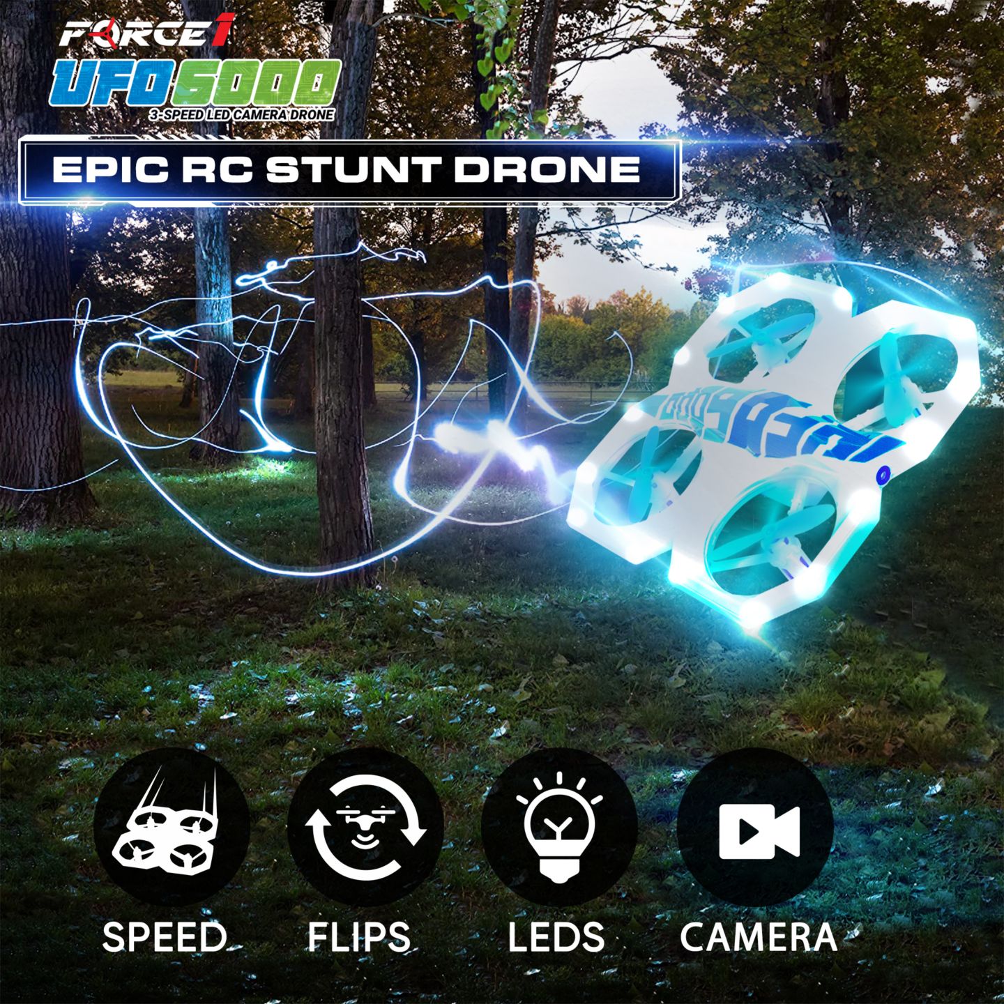 Детская игрушка Force1 UFO 6000 Multi-Color LED Stunt RC Drone with Camera — фото 3