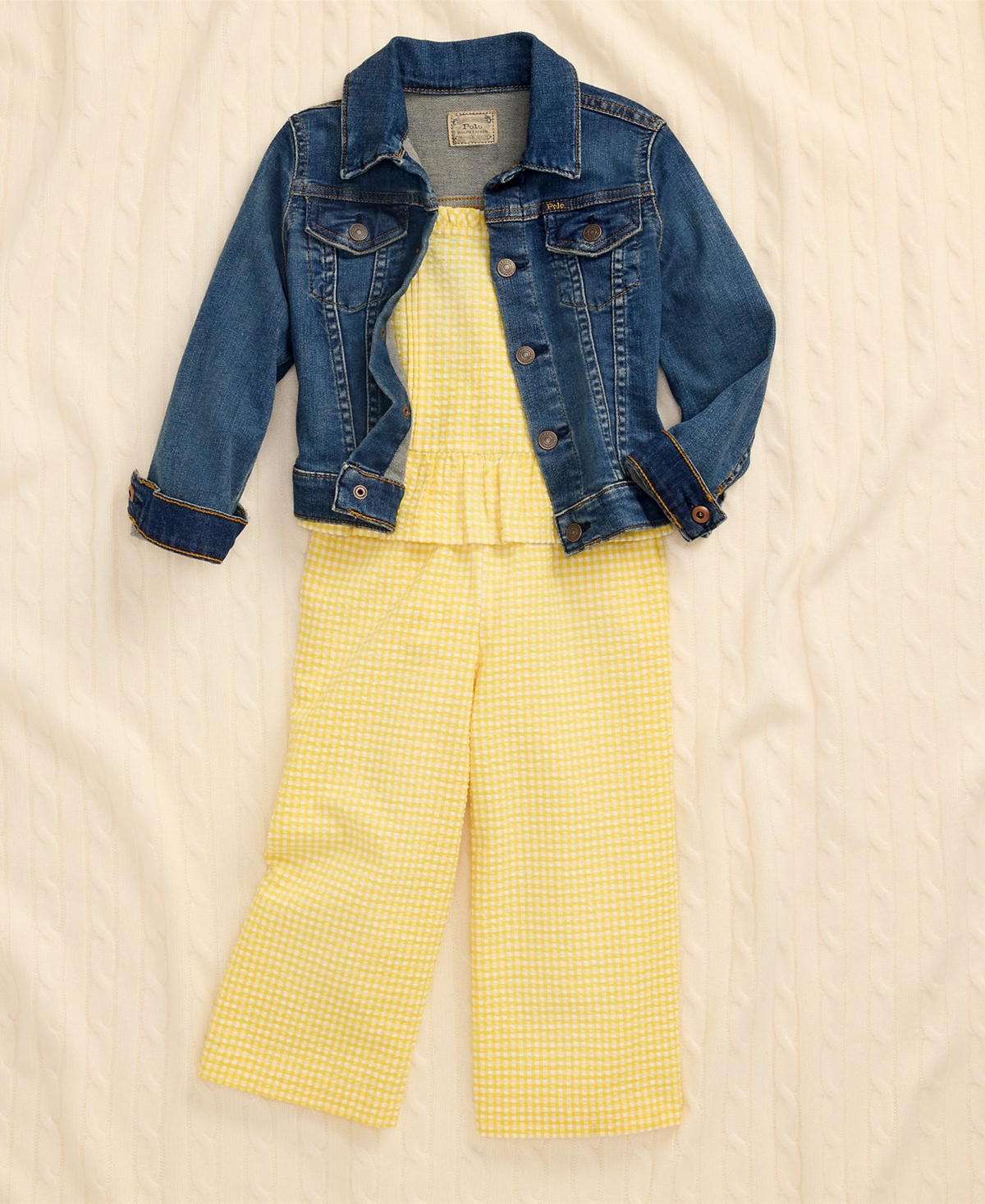 Polo Ralph Lauren Toddler And Little Girls 2-piece Gingham Seersucker Top And Pant Set In Yellow,white