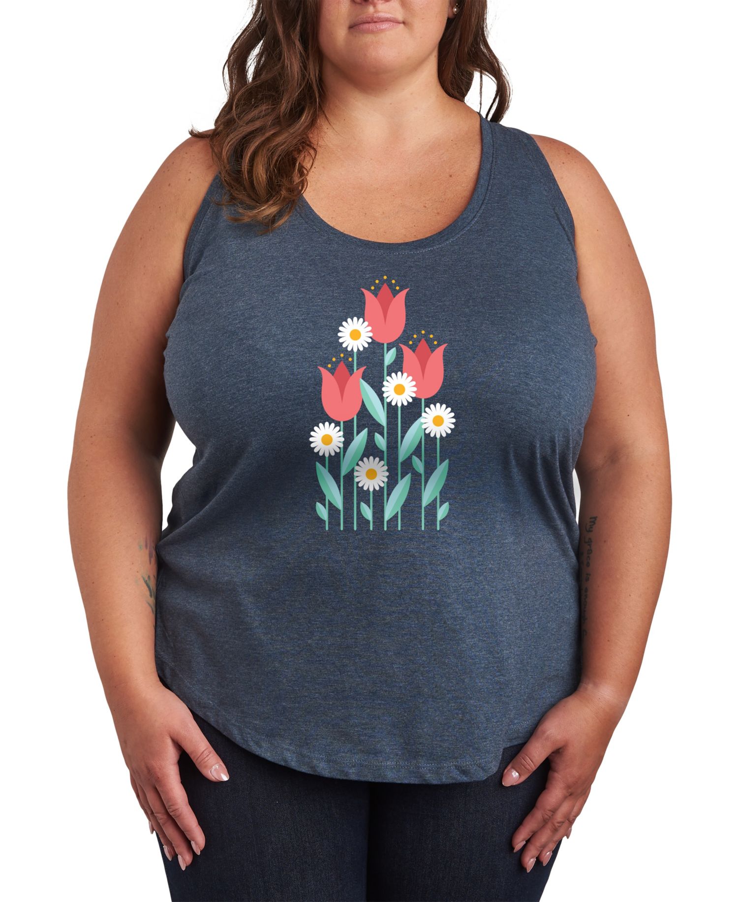 Plus Size Red Flowers Graphic Tank Top
