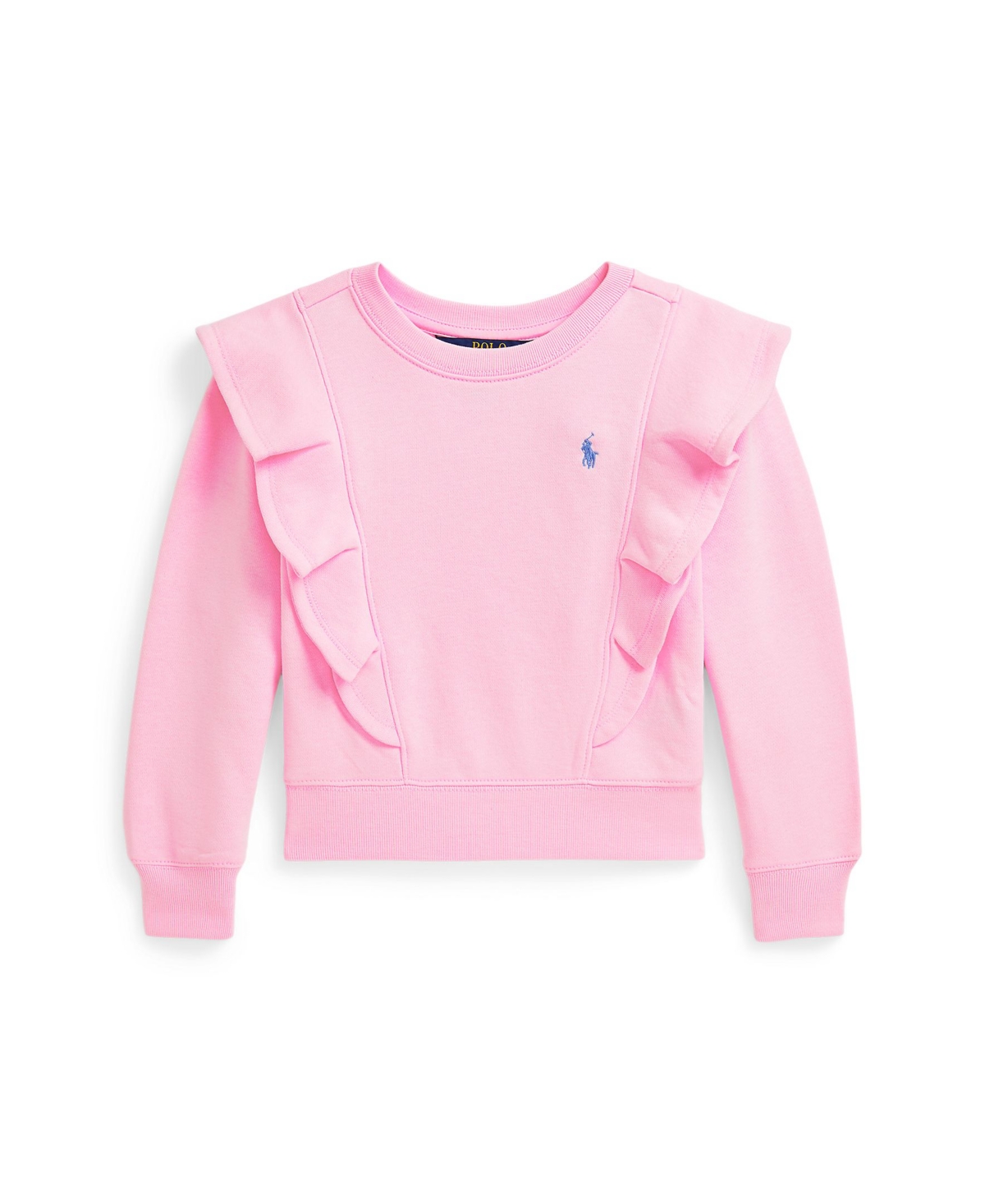 Polo Ralph Lauren Big Girls Ruffled French Terry Sweatshirt In Carmel Pink,harbor Island Blue