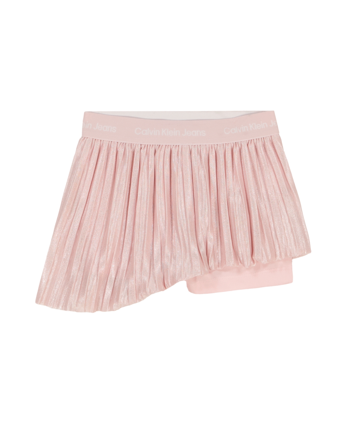 CALVIN KLEIN TODDLER AND LITTLE GIRLS 2-PIECE ROSETTE LOGO FLUTTER SLEEVE TOP METALLIC MICROPLEAT SKORT SET 