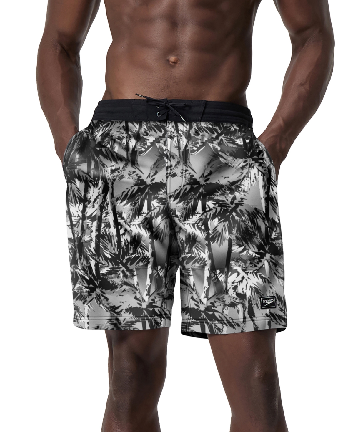Men's Hawaiian Sky Bondi Basin Palm Print Drawstring 9" Boardshorts - Black