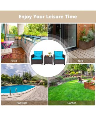 3PCS Outdoor Patio Rattan Conversation Set w/ Cushion Coffee Table