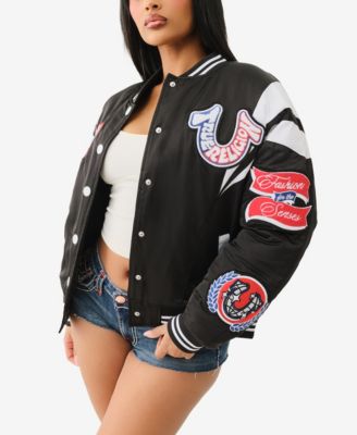 Women's Satin Oversized Varsity Bomber Jacket