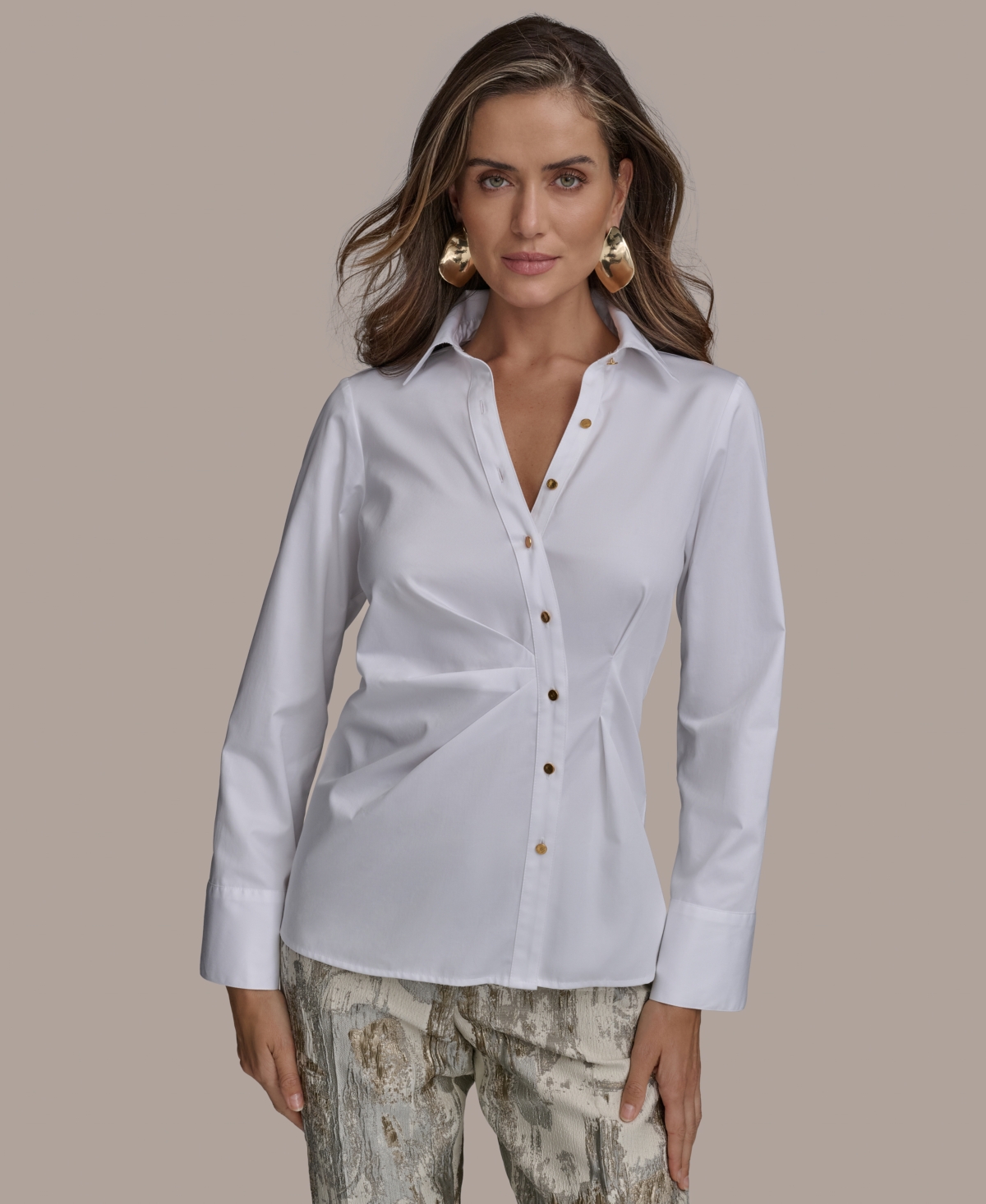 Women's Cotton Ruched Blouse - White