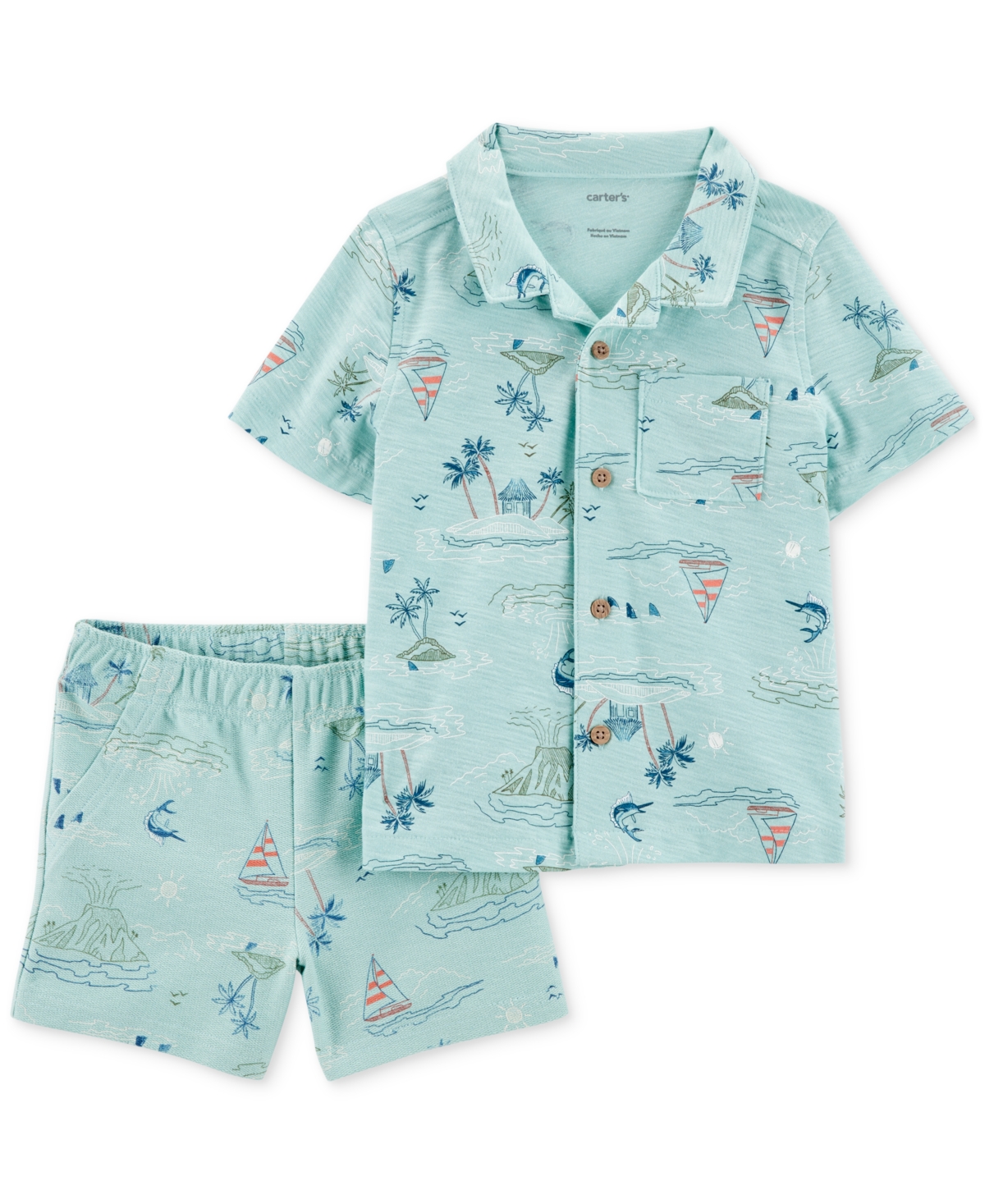 Carter's Toddler Boys Button-down Shirt & Pull-on Shorts, 2 Piece Set