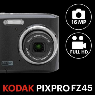 PIXPRO FZ45 Friendly Zoom 16MP Full HD Digital Camera, Black, Bundle with 32GB Memory Card and Camera Bag